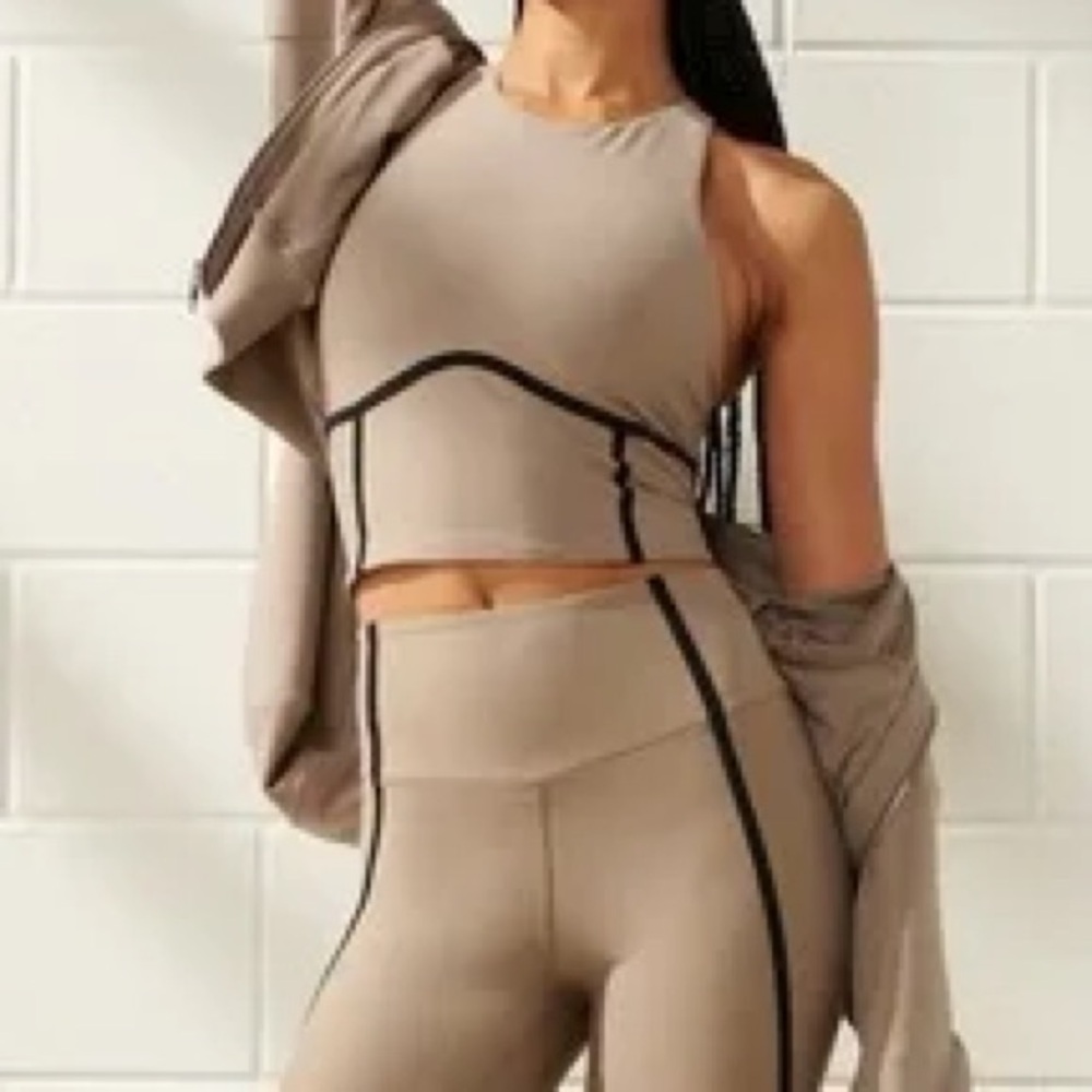Abercrombie & Fitch Taupe Cropped Tank with Black Trim